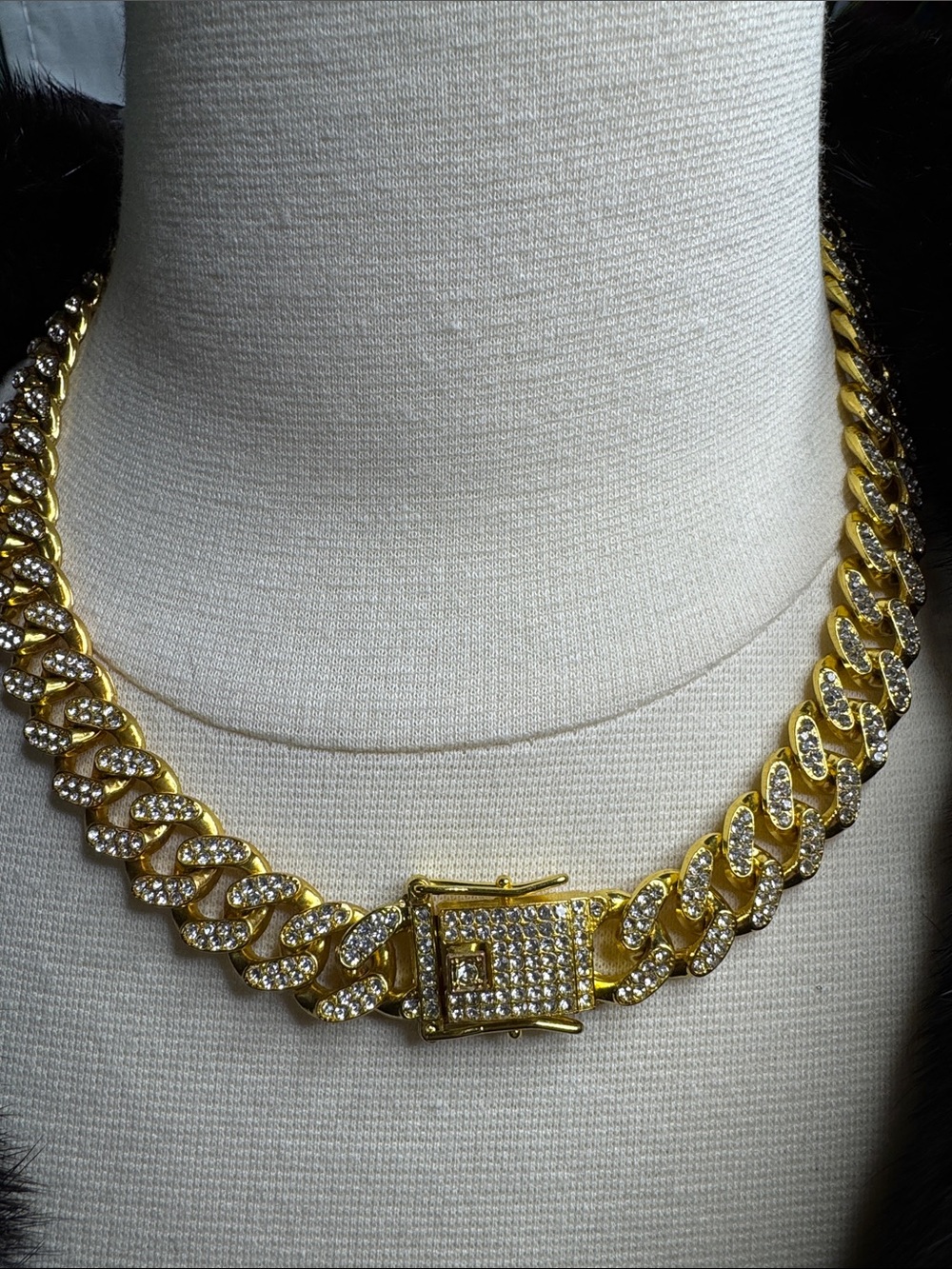 Unbranded Gold-Tone Iced-Out Cuban Link Statement Necklace – 24”